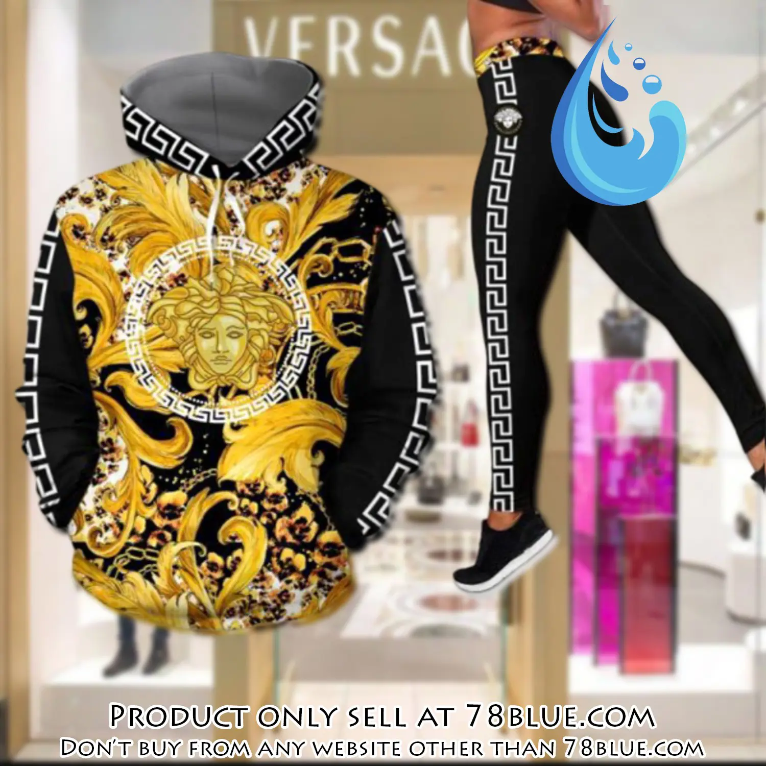 Gianni versace black gold hoodie legging set luxury for women 78b0438009